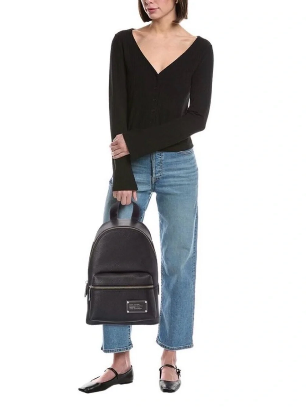 Marc Jacobs Black Pebbled Leather Mini Backpack with Silver Hardware
